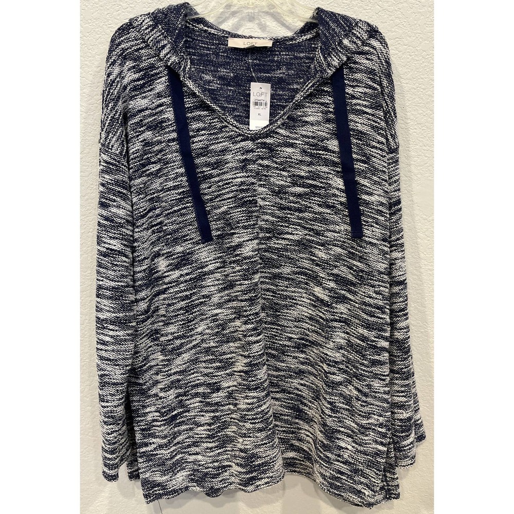 Loft Navy and White Hooded Pullover Size XL NWT